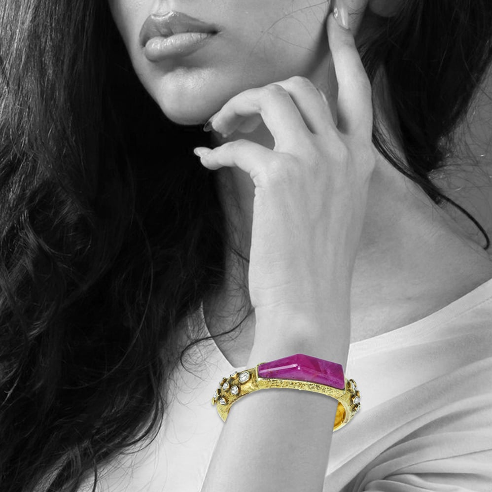 Ruby colourstone Bangle with Polki Diamonds